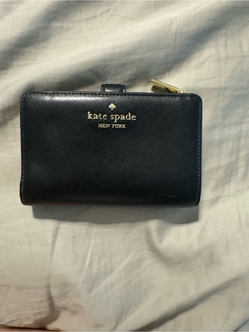 kate spade navy leather snap & zip compact wallet